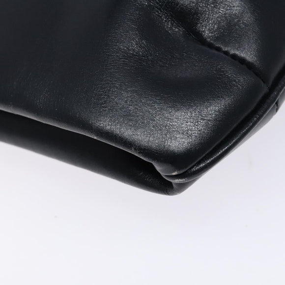 CELINE Chain Shoulder Bag Leather Navy Gold Auth 138408