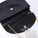 CELINE Chain Shoulder Bag Leather Navy Gold Auth 138408-16