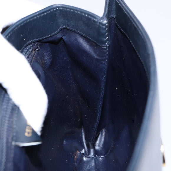 CELINE Chain Shoulder Bag Leather Navy Gold Auth 138408