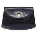 CELINE Chain Shoulder Bag Leather Navy Gold Auth 138408-2