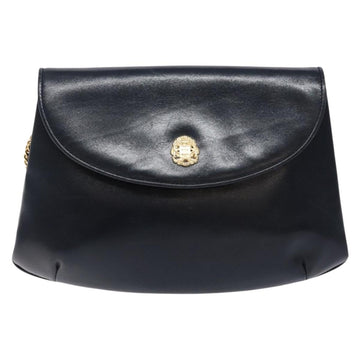 CELINE Chain Shoulder Bag Leather Navy Gold Auth 138408 - 0