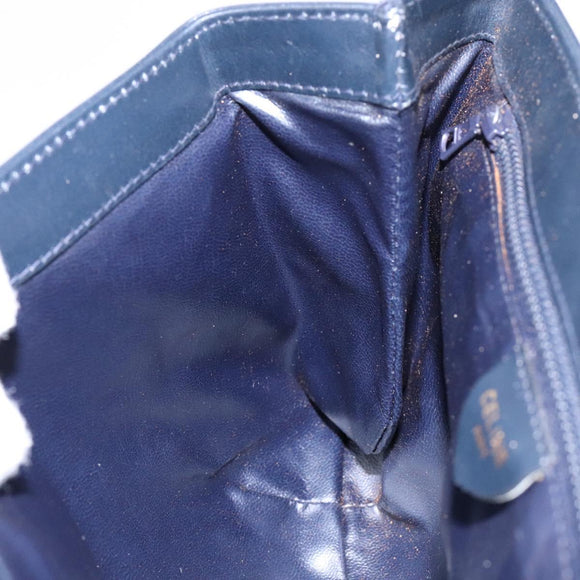 CELINE Chain Shoulder Bag Leather Navy Gold Auth 138408