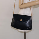 CELINE Chain Shoulder Bag Leather Navy Gold Auth 138408-24