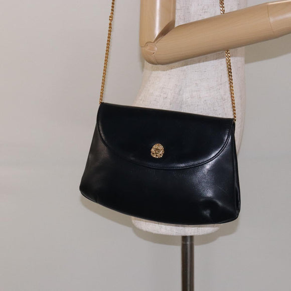 CELINE Chain Shoulder Bag Leather Navy Gold Auth 138408