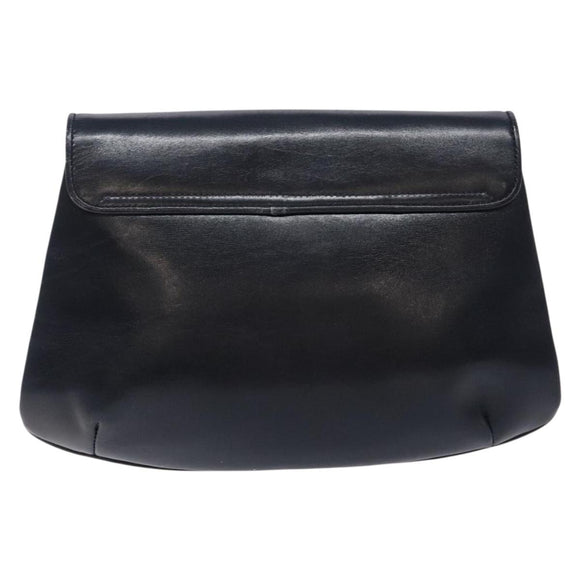 CELINE Chain Shoulder Bag Leather Navy Gold Auth 138408