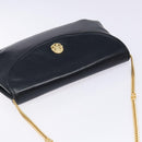 CELINE Chain Shoulder Bag Leather Navy Gold Auth 138408-6