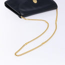 CELINE Chain Shoulder Bag Leather Navy Gold Auth 138408-7