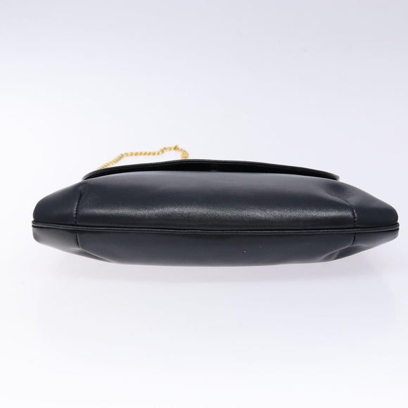 CELINE Chain Shoulder Bag Leather Navy Gold Auth 138408