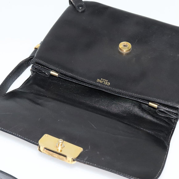 CELINE Shoulder Bag Leather Black Gold Auth 138409