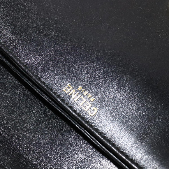 CELINE Shoulder Bag Leather Black Gold Auth 138409