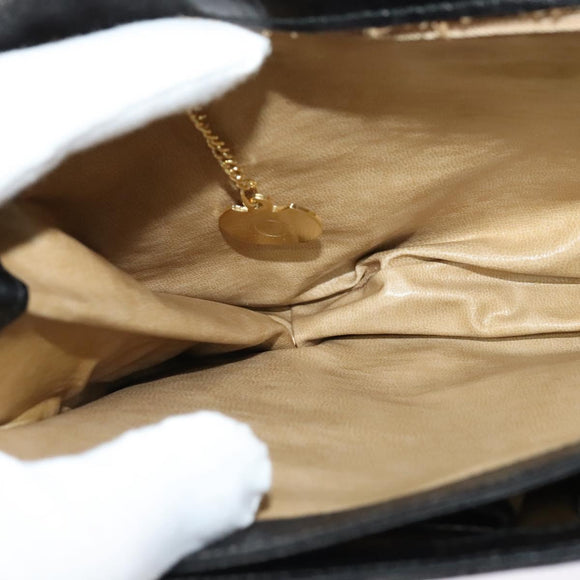 CELINE Shoulder Bag Leather Black Gold Auth 138409