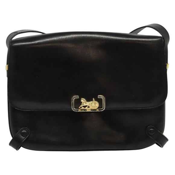CELINE Shoulder Bag Leather Black Gold Auth 138409