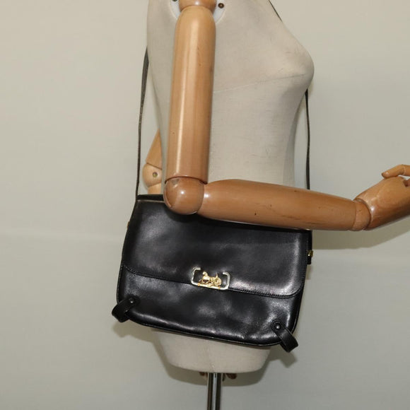 CELINE Shoulder Bag Leather Black Gold Auth 138409
