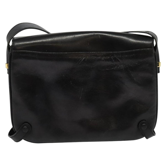 CELINE Shoulder Bag Leather Black Gold Auth 138409