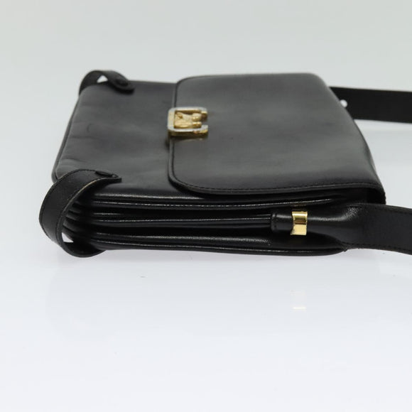 CELINE Shoulder Bag Leather Black Gold Auth 138409