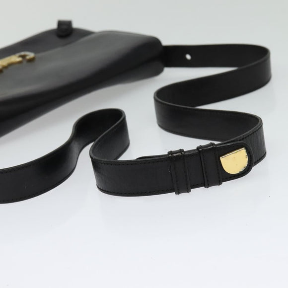 CELINE Shoulder Bag Leather Black Gold Auth 138409