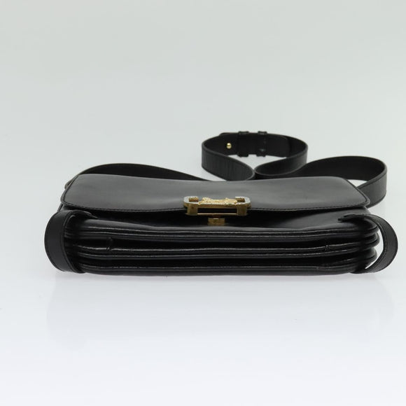 CELINE Shoulder Bag Leather Black Gold Auth 138409