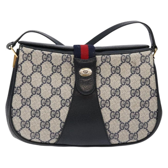 GUCCI GG Supreme Sherry Line Bag PVC Navy Gold Red 10 02 024 Auth 138412