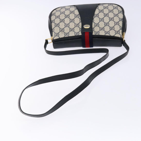 GUCCI GG Supreme Sherry Line Bag PVC Navy Gold Red 10 02 024 Auth 138412