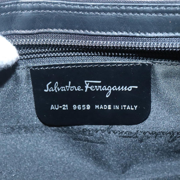 Salvatore Ferragamo Chain Vala Shoulder Bag Nylon Black Silver Auth 138415