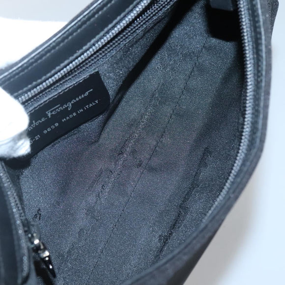 Salvatore Ferragamo Chain Vala Shoulder Bag Nylon Black Silver Auth 138415