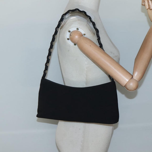Salvatore Ferragamo Chain Vala Shoulder Bag Nylon Black Silver Auth 138415