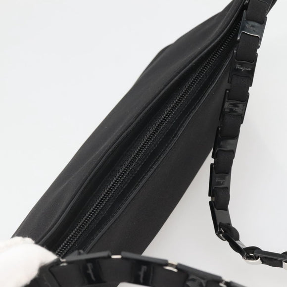 Salvatore Ferragamo Chain Vala Shoulder Bag Nylon Black Silver Auth 138415