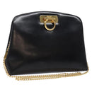 Salvatore Ferragamo Gancini Chain Shoulder Bag Leather Black Gold Auth 138417-1