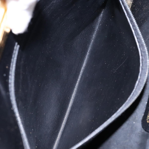 Salvatore Ferragamo Gancini Chain Shoulder Bag Leather Black Gold Auth 138417