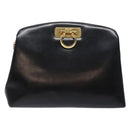 Salvatore Ferragamo Gancini Chain Shoulder Bag Leather Black Gold Auth 138417-13