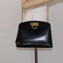 Salvatore Ferragamo Gancini Chain Shoulder Bag Leather Black Gold Auth 138417-20