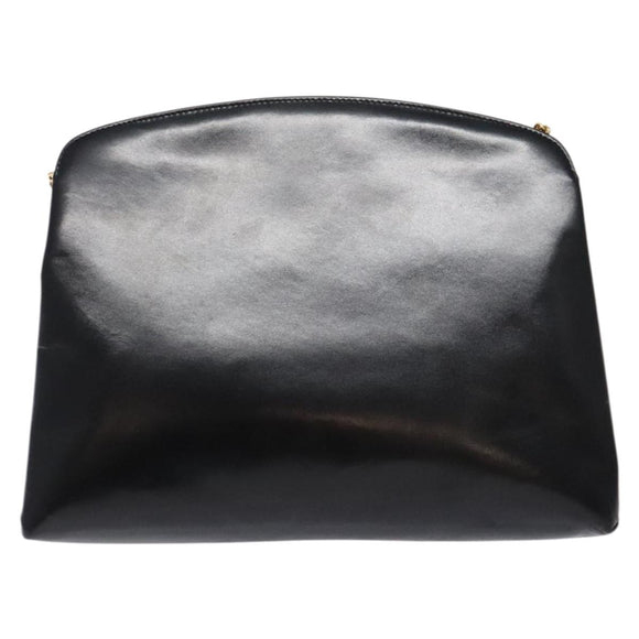 Salvatore Ferragamo Gancini Chain Shoulder Bag Leather Black Gold Auth 138417