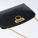 Salvatore Ferragamo Gancini Chain Shoulder Bag Leather Black Gold Auth 138417-6