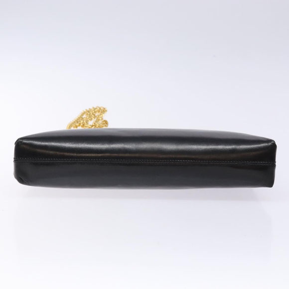 Salvatore Ferragamo Gancini Chain Shoulder Bag Leather Black Gold Auth 138417