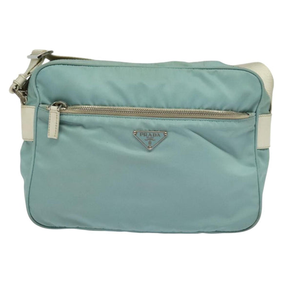 PRADA Shoulder Bag Nylon Light Blue Silver Auth 138419