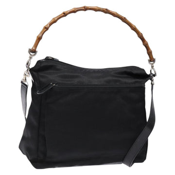 GUCCI Bamboo Hand Bag Nylon 2way Black Silver 000 2404 0509 Auth 138453