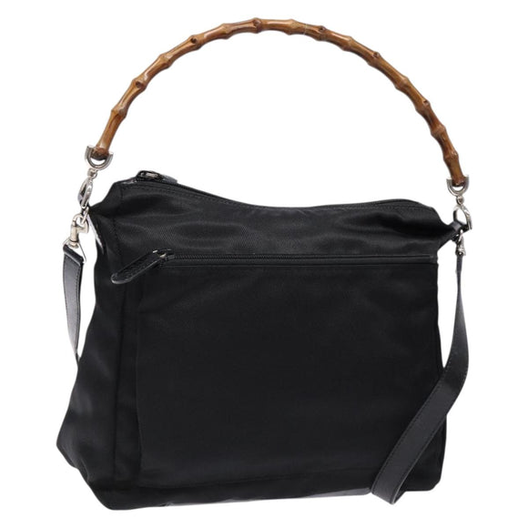 GUCCI Bamboo Hand Bag Nylon 2way Black Silver 000 2404 0509 Auth 138453