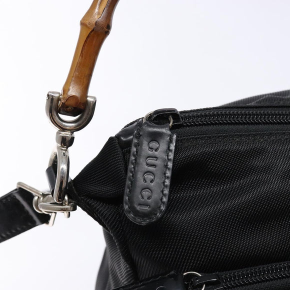 GUCCI Bamboo Hand Bag Nylon 2way Black Silver 000 2404 0509 Auth 138453