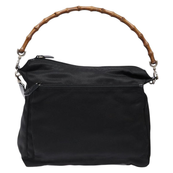 GUCCI Bamboo Hand Bag Nylon 2way Black Silver 000 2404 0509 Auth 138453