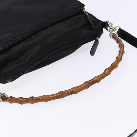 GUCCI Bamboo Hand Bag Nylon 2way Black Silver 000 2404 0509 Auth 138453