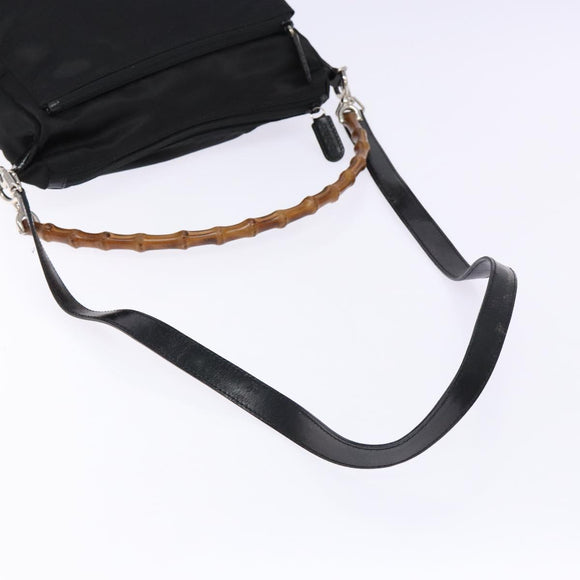 GUCCI Bamboo Hand Bag Nylon 2way Black Silver 000 2404 0509 Auth 138453