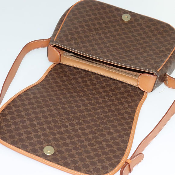 CELINE Macadam Canvas Shoulder Bag PVC Leather Brown Gold Auth 138456