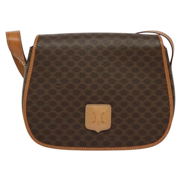 CELINE Macadam Canvas Shoulder Bag PVC Leather Brown Gold Auth 138456