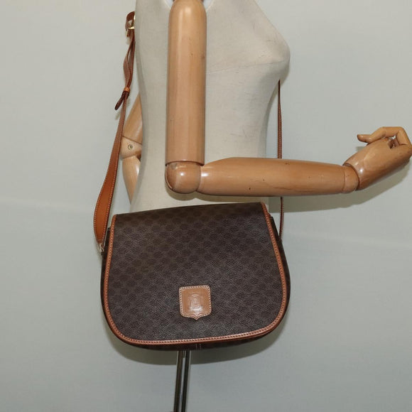 CELINE Macadam Canvas Shoulder Bag PVC Leather Brown Gold Auth 138456