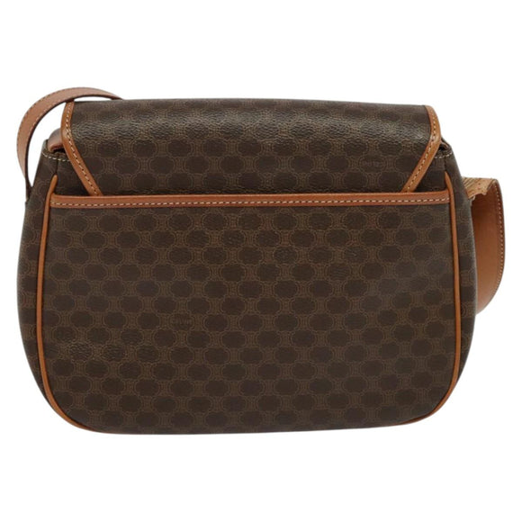 CELINE Macadam Canvas Shoulder Bag PVC Leather Brown Gold Auth 138456