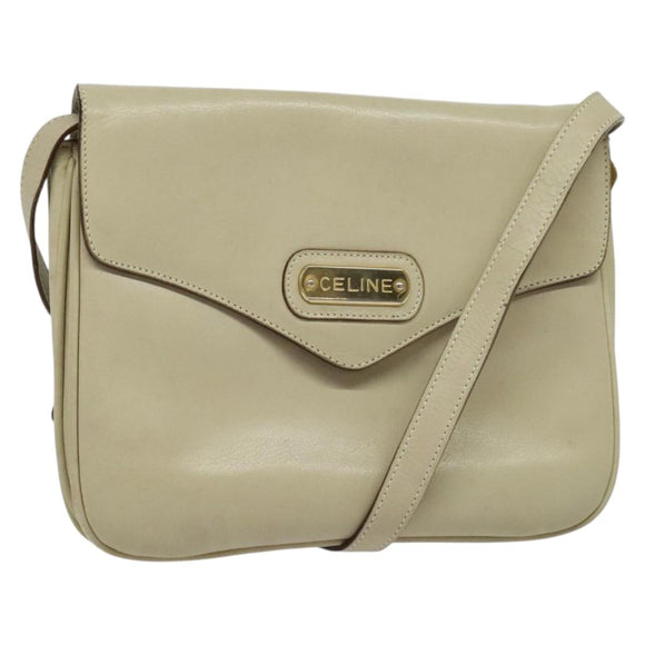 CELINE Shoulder Bag Leather Ivory Gold Auth 138458