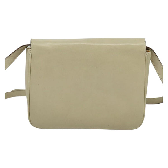 CELINE Shoulder Bag Leather Ivory Gold Auth 138458