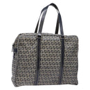 FENDI Zucchino Canvas Tote Bag Navy Silver Auth 138460-1