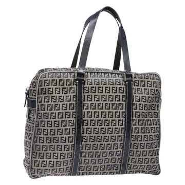 FENDI Zucchino Canvas Tote Bag Navy Silver Auth 138460