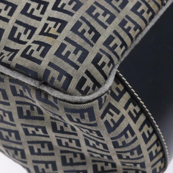FENDI Zucchino Canvas Tote Bag Navy Silver Auth 138460